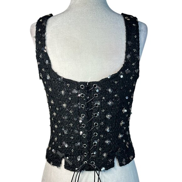 GUIZIO Arlo Corset in Black Medium New Womens Sequin Sleeveless Tank Top - Picture 8 of 17